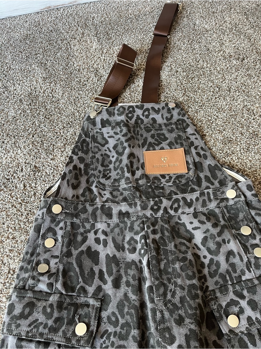 Leopard Print Cargo Overalls in Charcoal Gray - Picture 2 of 5
